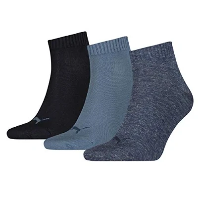 Image of Puma Unisex 3p Quarter Plain Sock, Blue (Denim Blue), 12 14 UK