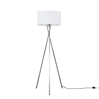 Image of MiniSun Modern Polished Chrome Metal Tripod Floor Lamp with a White Cylinder Shade Complete 6w LED Bulb [3000K Warm White]