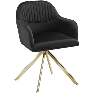 Image of TecTake® Velvet Dining Chair with 360 Swivel Function, Thickly Padded Armchair Stable Steel Legs, Non Slip Caps &amp; Quick Assembly Ideal Kitchen, Living Room Office Black/Gold