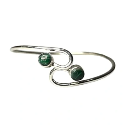 Image of Silver Plated Adjustable Serpentine Cuff Bangle (Malachite)
