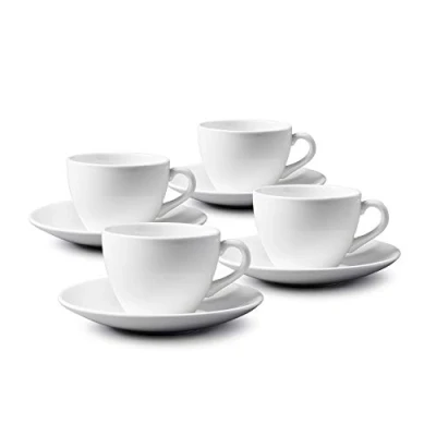 Image of WM Bartleet &amp; Sons 1750 TSET58 Traditional Set of 4 Porcelain Tea/Coffee Cups and Saucers, 225ml White