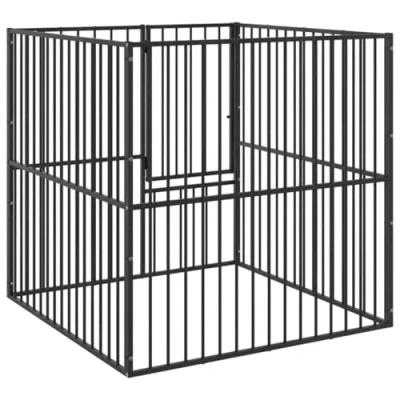 Image of vidaXL Dog Playpen Galvanised Steel Enclosure, Black 100x100x100cm for Pets, Semi Open Activity Area with Easy Front Door Access