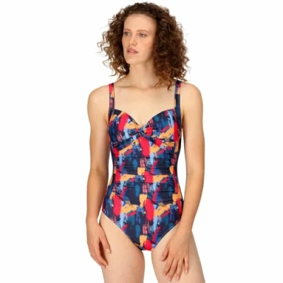 Image of Regatta Womens Sakari Tummy Control Swimming Costume Navy Brush 8