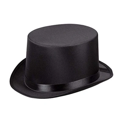 Image of Boland Adult Satin Top Hat Victorian Style Ringmaster Magician Steampunk Cosplay Halloween Fancy Dress Accessory Adult, One Size (Black)