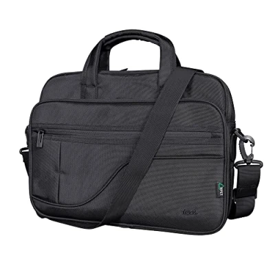 Image of Trust Sydney Sustainable Laptop Bag 17.3 Inch with Shoulder Strap, Eco Bag, Recycled Plastic Case Storage Pockets, RPET Work Carrying for Travel, Business, Office, School Black