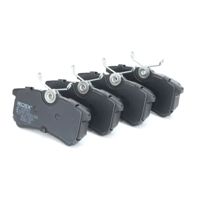 Image of 1S4Z2200BA brake pad set RIDEX 402B0012 Rear Axle not prepared for wear warning indicator with caliper screws, anti squeak plate