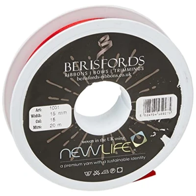 Image of Berisfords BF_1001 15 15mm Red NewLife Satin Ribbon 100% Recycled 20m Reel