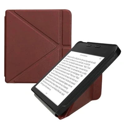 Image of kwmobile Origami Case Compatible with Kobo Libra 2 Slim PU Leather Cover Stand Berry