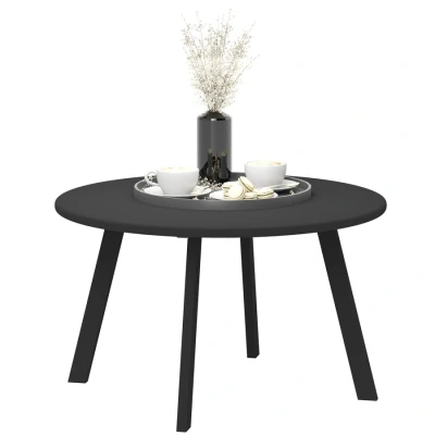 Image of Outsunny 70cm Round Coffee Table, Outdoor Garden Table with Non Slip Foot Pads and Metal Frame for Garden, Terrace, Balcony, Living Room, Black