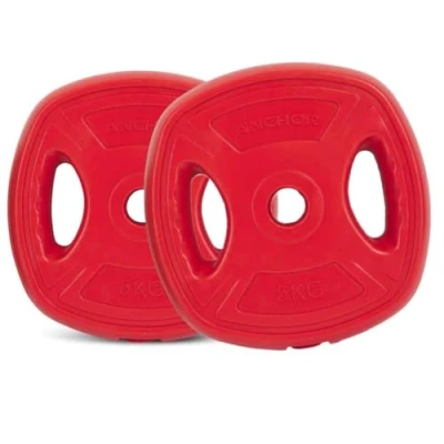 Image of Weight plate disc vinyl (1 inch) weights set for lifting Dumbbell bars strength training home gym fitness workout 2.5kg, 5kg, 10kg, 20kg (5kg x 2 = 10 RED)