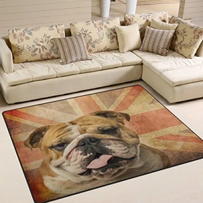 Image of Use7 Vintage Union Jack English Bulldog Pug Dog Area Rug for Living Room Bedroom 160cm x 122cm(5.3 4 feet)