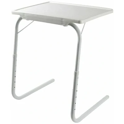 Image of ReTaaj Folding Table Mate Portable for Eating Studying Office Work Home, Lightweight Adjustable Legs Sofa Bedside Desk TV Dinner Laptop Travelling Tray White