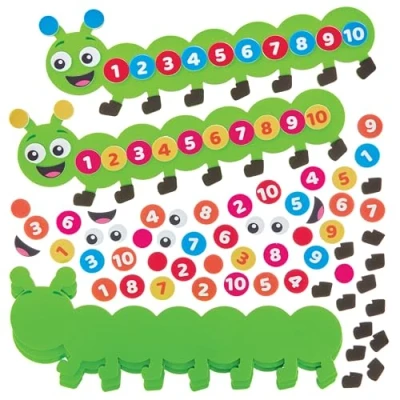 Image of Baker Ross FN108 Counting Caterpillar Kits Pack of 5, STEM, Science, Maths and Learning Aids for Kids Schools