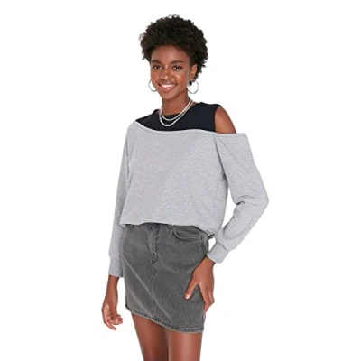Image of Trendyol Women Young Regular fit Basic Crew neck Knit Sweatshirt Grau