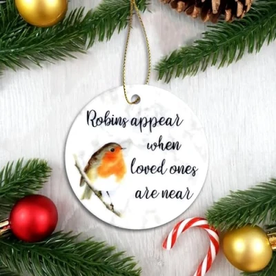 Image of Robins Appear When Loved Ones Are Near Ceramic Bauble Memorial Christmas Decoration Memory Lost Passed (Decoration with Gift Box)