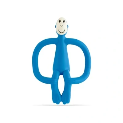 Image of Matchstick Monkey, Original Teether &amp; Gel Applicator, Antimicrobial Silicone Teething Toys for Baby, Easy to Grip, BPA Free, 3 Months Old+, 10.5 cm, Blue Monkey