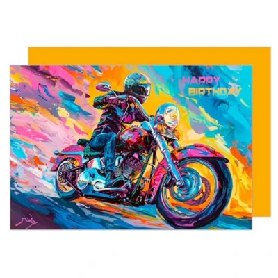 Image of Edition Seidel Premium Birthday Card with Envelope Greeting Happy For Him or Her Friend Dad Grandpa Uncle Colleague Harley Motorbike (G3536 SW024)