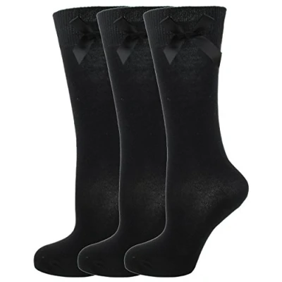 Image of RJM 3 Pack Girls Knee High Socks with Bow Black 4 5.5