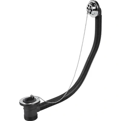 Image of Wirquin WHO73SS 1.&quot;5 Bath Waste with black plastic plug, chrome chain and external overflow