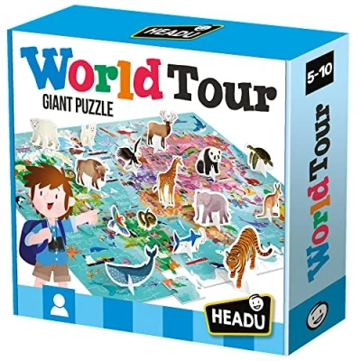 Image of HEADU World Tour Giant Puzzle with 3D animal figures Educational Games &amp; Puzzles Ages 5 10 years
