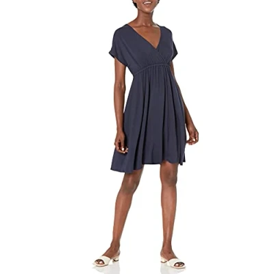 Image of Amazon Essentials Women&#039;s Surplice Dress (Available in Plus Size), Navy, XL