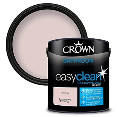 Image of 2.5L CROWN Easyclean Bathroom MID SHEEN Emulsion Multi Surface Paint With MOULDGUARD+ That can be Used on Walls, Ceilings, Wood and Metal. Stain &amp; Scrub Resistant Formula Pashmina