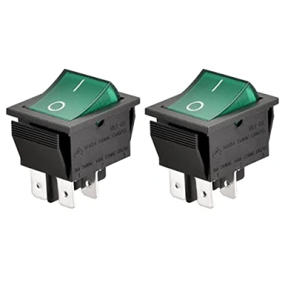 Image of Heschen Rocker Switch ON OFF DPST 4 Terminals Green light 16A 250VAC 2Pack (2)
