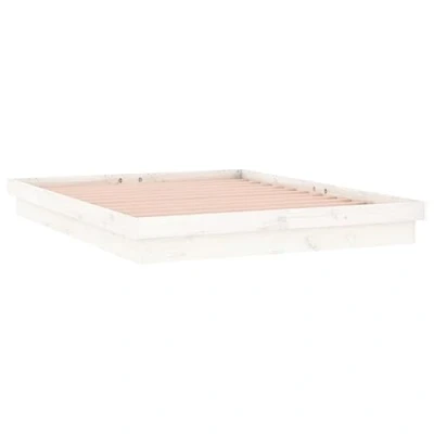 Image of vidaXL Solid Pinewood LED Bed Frame White, 140x200 cm Size, Remote Controlled multi coloured lights, USB Connector, Bedroom Furniture
