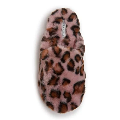 Image of Laura Ashley Ladies All Over Plush W/Memory Foam Slippers pink Size: M