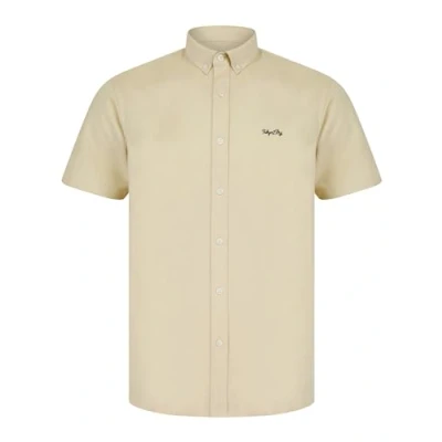 Image of Tokyo Laundry Mens Beige Cotton Short Sleeved Button Up Oxford Shirt Size Medium