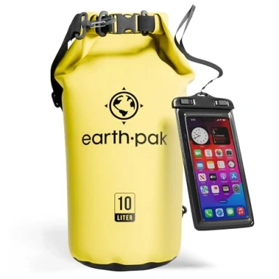 Image of Earth Pak Waterproof Dry Bag Roll Top Sack Keeps Gear for Boating, Hiking, Camping and Fishing with Phone Case (Yellow, 10L)