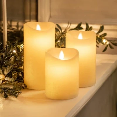 Image of Christow Flameless LED Candles Battery Operated Real Wax Flickering Flame Set of 3