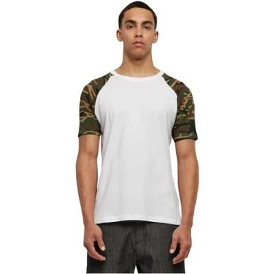 Image of Urban Classics Raglan Contrast Print Tshirt, Men&#039;s, Size: Large, White/dark green