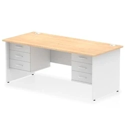 Image of Impulse 1800x800 Desk Maple/White Panel End with 2x3 Drawer Fixed Ped