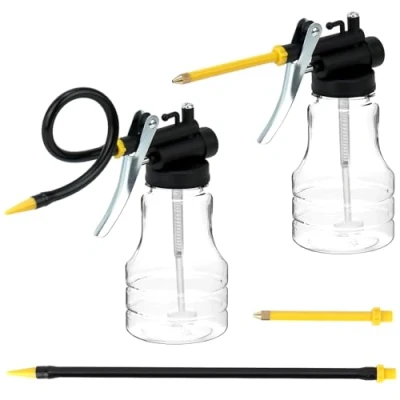Image of QWORK® 2 Pack 250ml Transparent Oil Can with Rigid &amp; Flexible Spouts, High Pressure Hand Pump Oiler Lubrication Bottle