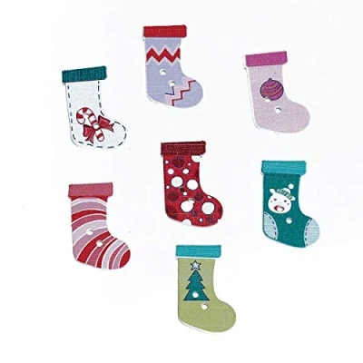 Image of Simply crafts Pack of 10 Christmas Stockings wooden Sewing Buttons Scrapbooking knitting Two Holes 30mm x 20mm