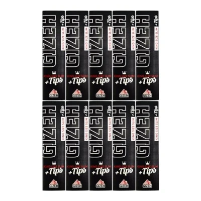 Image of 10x Gizeh Black King Size Slim Papers Extra Fine withPerforated Filter Tips (10x34/34), Magnetic Closure