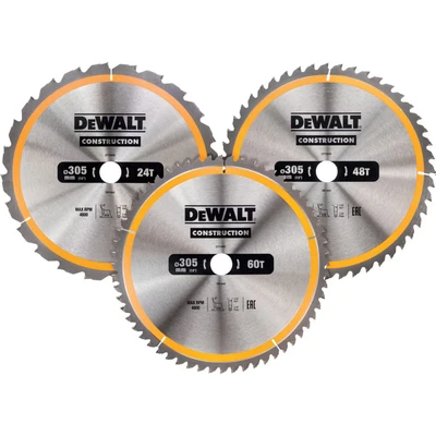 Image of DeWalt DT1964 Construction Circular Saw Blade 3 Pack 305 x 30mm 24T/48T/60T DEWDT1964QZ