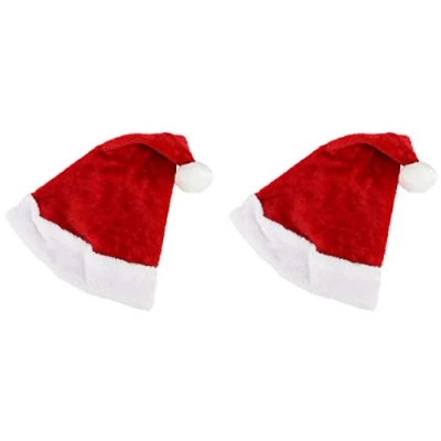 Image of Quickdraw 2 x Santa Hats Adults Father Christmas Red Novelty Bobble Fancy Dress Accessory