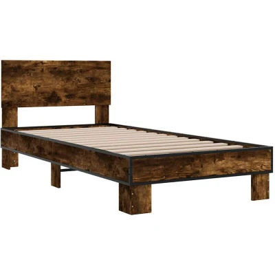 Image of vidaXL Single Bed Frame Smoked Oak 90x190 cm Engineered Wood &amp; Metal with Plywood Slats for Bedroom