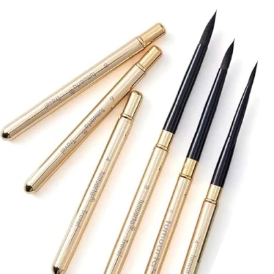 Image of tumuarta Watercolor Paint Brushes, Brass Handle, Round, Synthetic Squirrel Hair, №4,№6, №8, 3 PCs Plein Air Travel MOP Brushes Set for and Acrylic, Ideal Artists Hobbyist. (3)