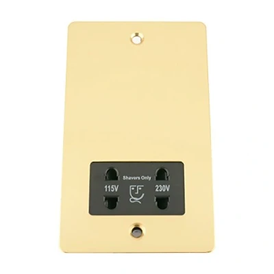 Image of Shaver Socket Dual Voltage 115V/ 230V Polished Mirror Brass Flat Black Insert