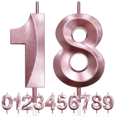 Image of 18th Birthday Candle, 3D Design Rose Gold Glitter Number Candles, Cake Topper Decorations, Candle for Party, Wedding Anniversary, Baby Shower, Party Decoration (Pink Gold)