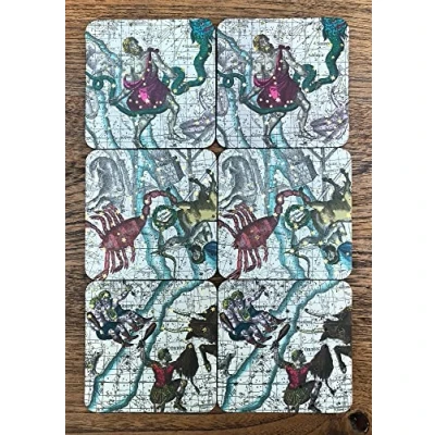 Image of Temerity Jones Set 6 Astrology Foil Zodiac Renaissance Drink Coasters Home Boxed