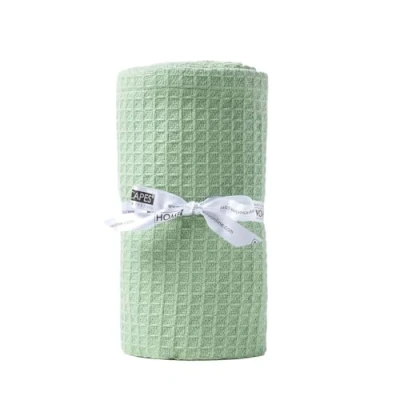 Image of HOMESCAPES 100% Organic Cotton Waffle Baby Blanket Sage Green Cot Size 90 x 112 cm Super Soft Combed