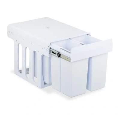 Image of Relaxdays Pull Out Kitchen Bin, 4 Compartments, x 8L, 35.1x34.3x48 cm, for Cupboard, Built In Rubbish Disposal, White