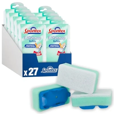 Image of Spontex 27 Dishmop Refills Non Scratch Strong Replacement Sponge Heads for Washing Up Brush Scourer Efficient Cleaning Count