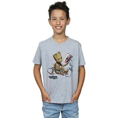 Image of Marvel Boys Guardians of The Galaxy Groot Tape T Shirt Sport Grey 5 6 Years