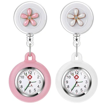 Image of Vintoney 2 Fob Watch,Nurse Watch,Retractable Clip on Hanging Lapel Watches,Silicone Cover Nurse Watch with Brooch,Nurses Watches for Women,Nurses Doctors