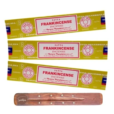 Image of Satya Nag Champa Frankincense incense sticks x3 pack with SAMASIA holder Used for Aromatherapy, Yoga, Meditation and Relaxation